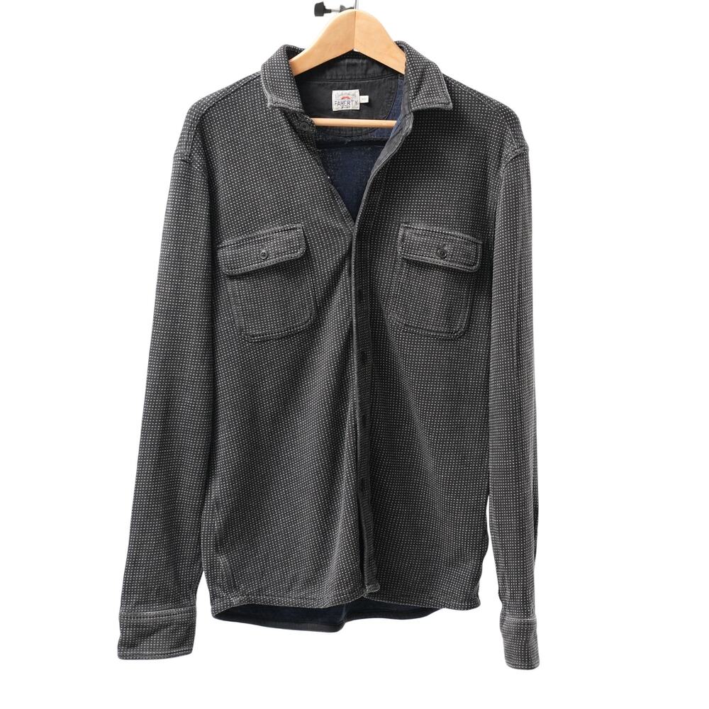 Faherty Knit Dobby Shirt Black Men's 18 Year Wash Medium Button Up Cotton Work